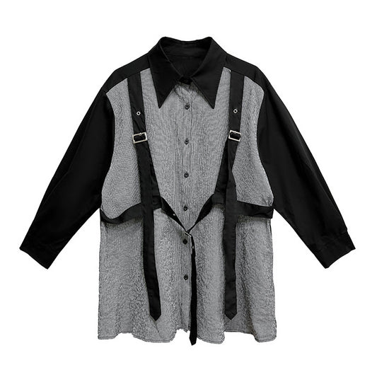 Vintage Strappy Contrast-Color Sophisticated Shirt For Women