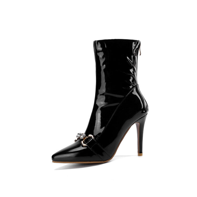 Patent Leather Pointed-toe High-heeled Ankle Boots