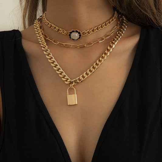 Trend Fashion Cross Hollow Lock Neck Chain