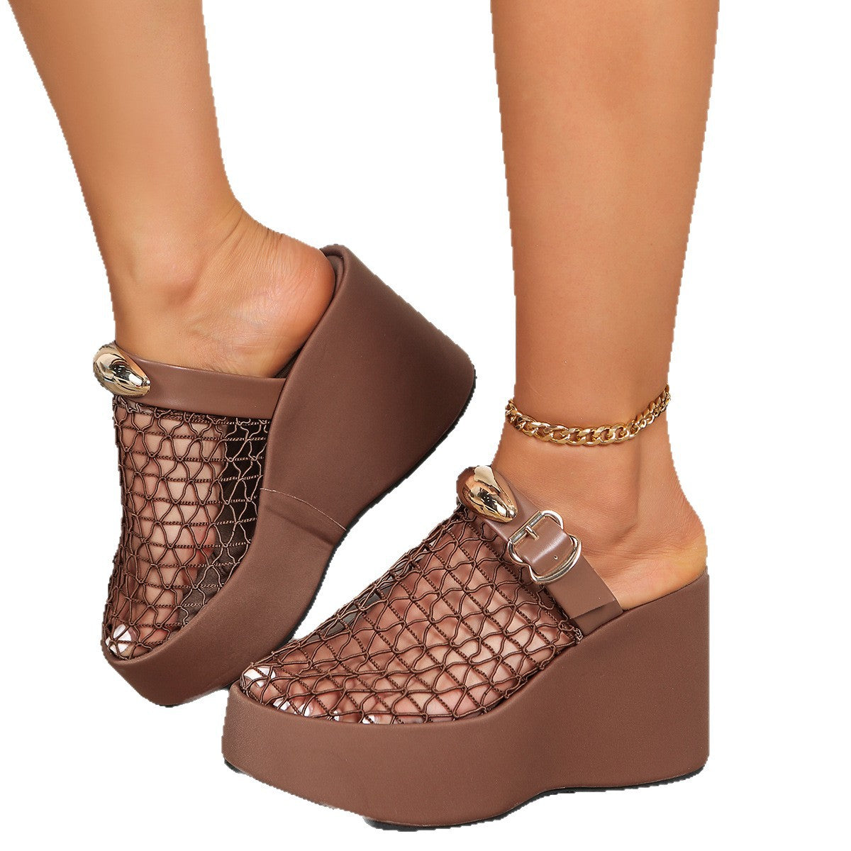 Metal Buckle Thick Sole Openwork Mesh Breathable Sandals
