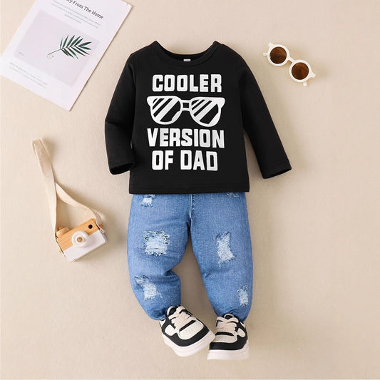 Stylish Long-sleeve Top Paired With Faux Denim Jeans