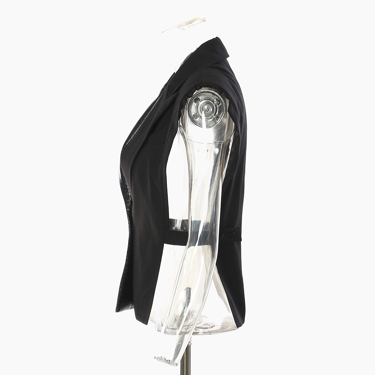 Black Vest Stitching Leather Personalized Cut Fashion Waist-controlled Coat