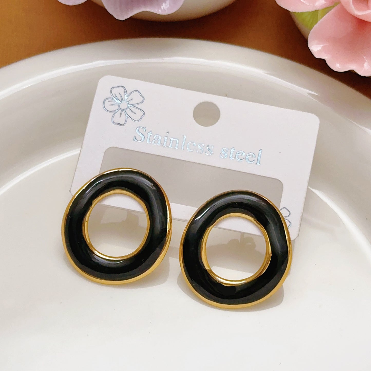 Fashionable Stainless Steel Oil-Drop Earrings For Women