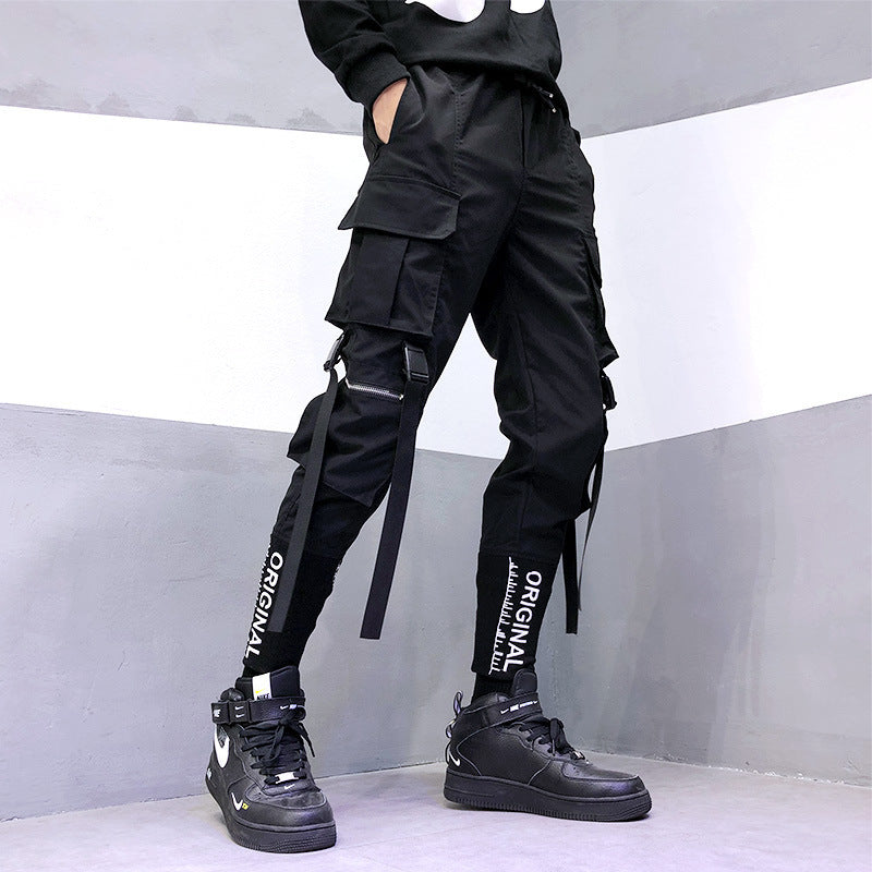 Camouflage Cargo Pants Men's Casual Letter Embroidery Ankle-tied Harem Pants