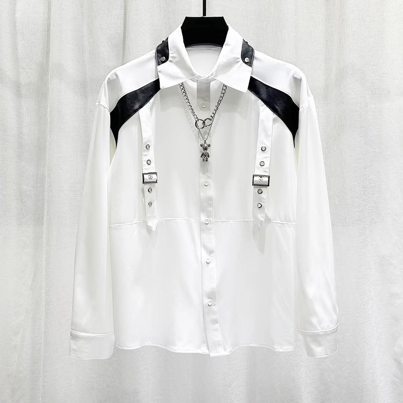 Mens Stylish Patchwork Long-sleeve Shirt Top