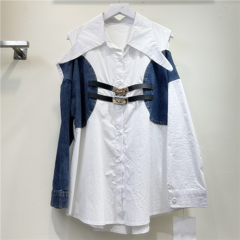 Stylish High-end Color-block Off-shoulder Blouse For Women