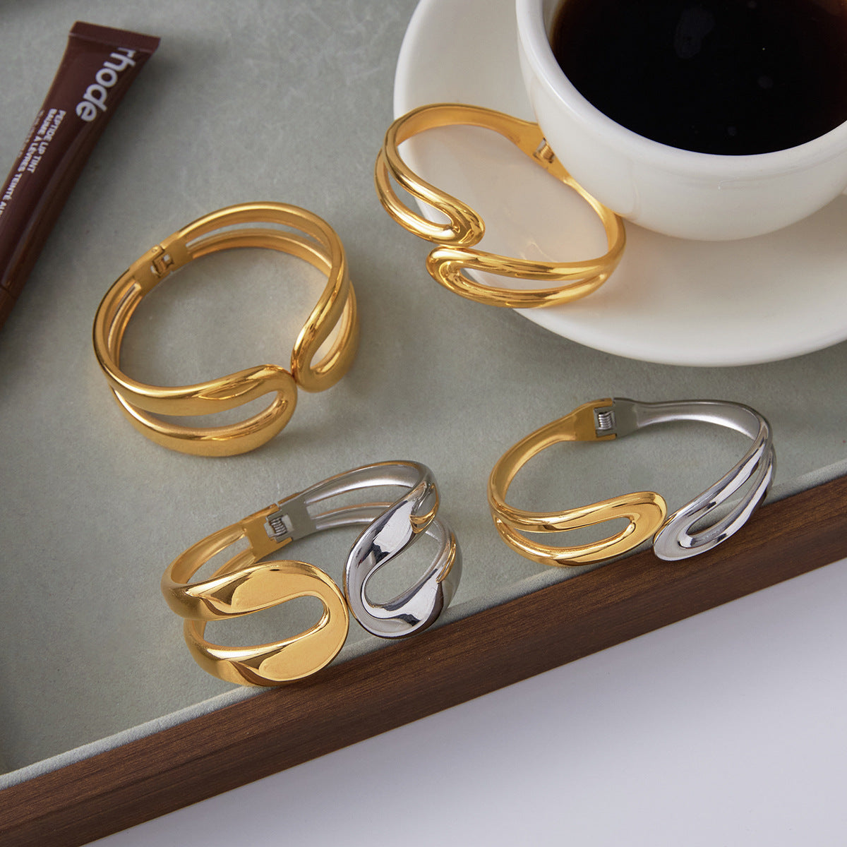 Stainless Steel Double-layer Spring Open Bracelet