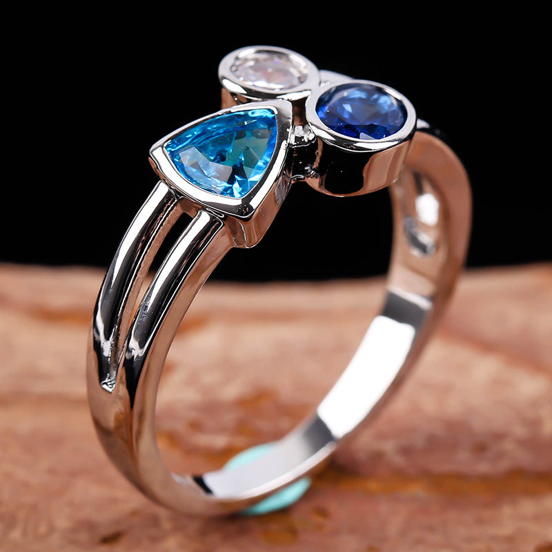 Women's Elegant Irregular Tricolor Stone Ring