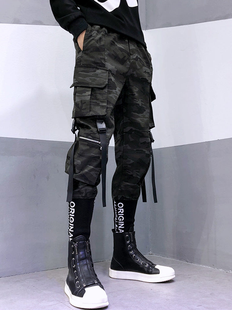 Camouflage Cargo Pants Men's Casual Letter Embroidery Ankle-tied Harem Pants