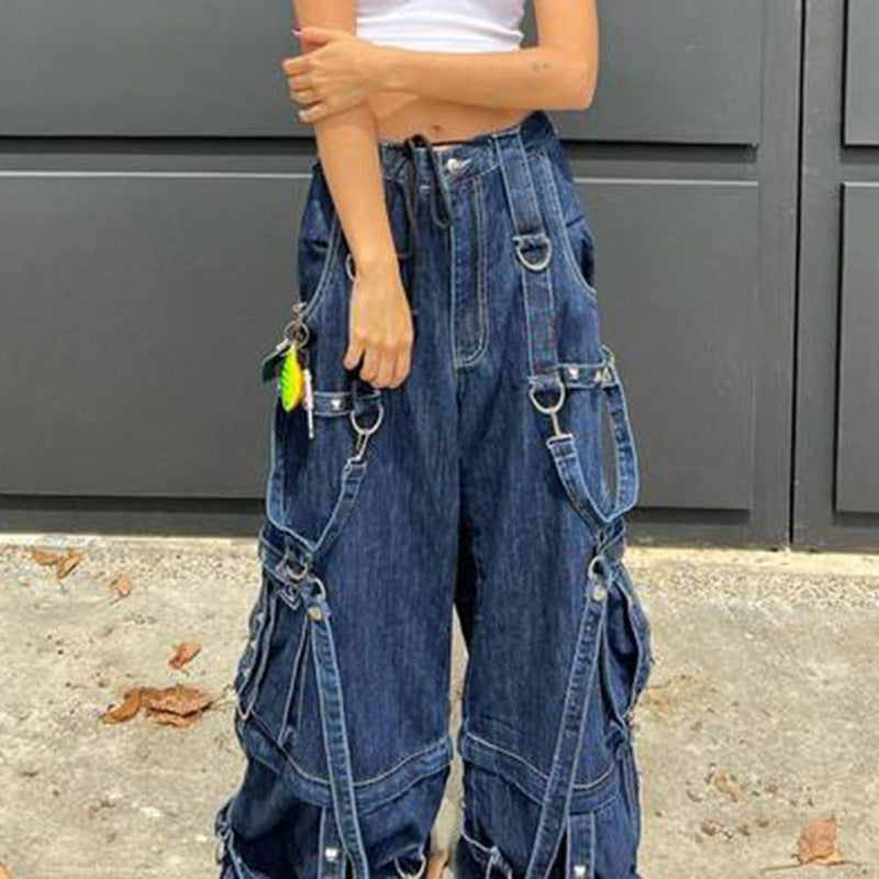 Loose-draped mop pants with buckles