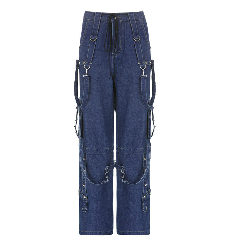 Loose-draped mop pants with buckles