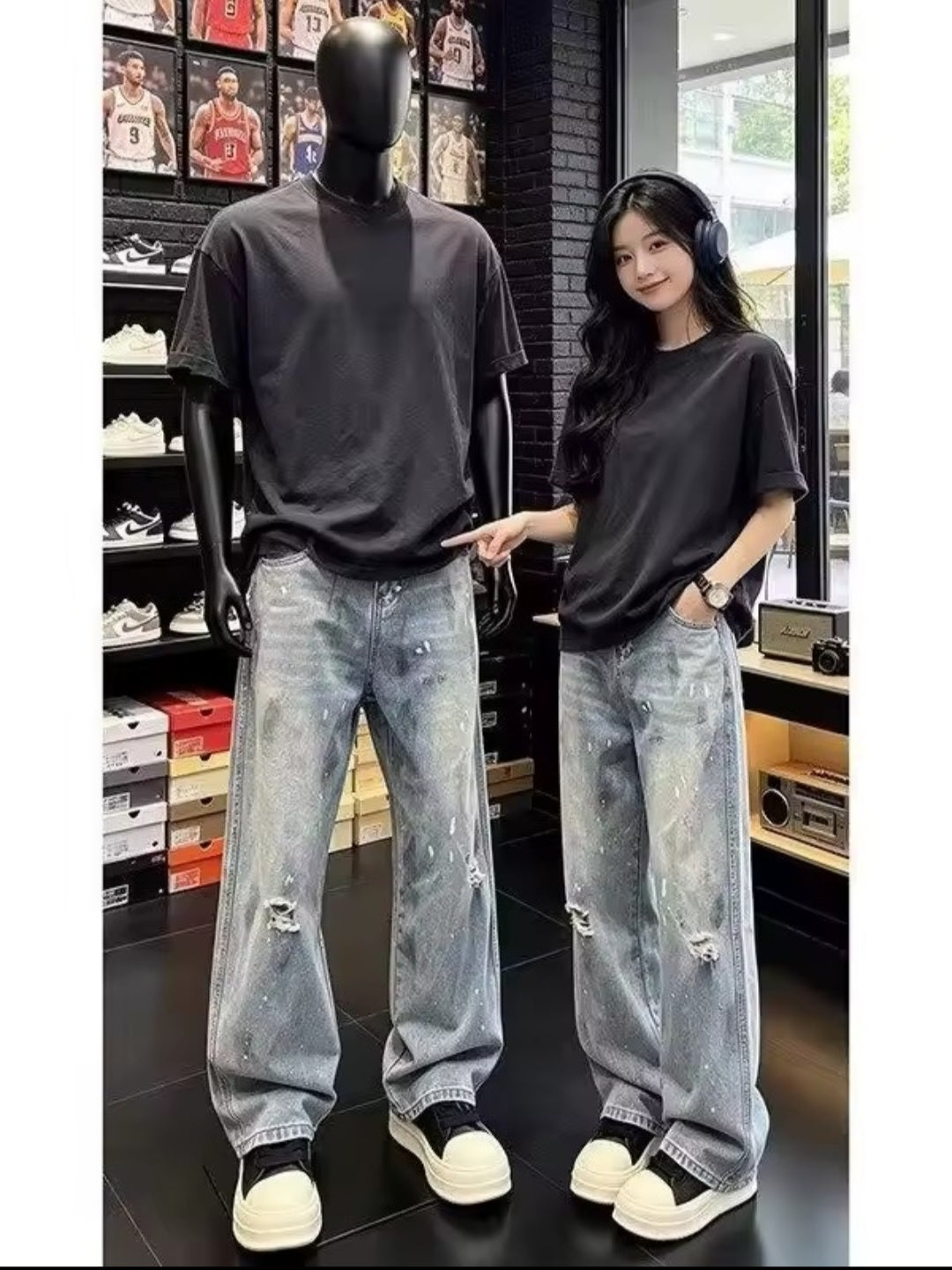 Mens Straight-leg Relaxed-fit American-style High-street Vintage Jeans