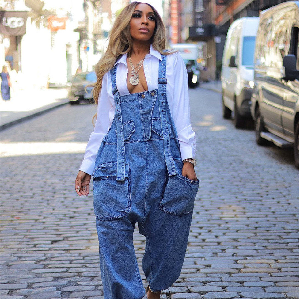 Women's Loose-fitting Overalls Denim Jumpsuit