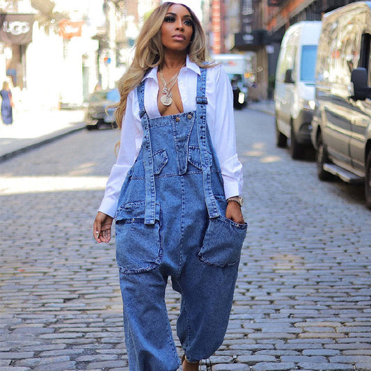 Women's Loose-fitting Overalls Denim Jumpsuit