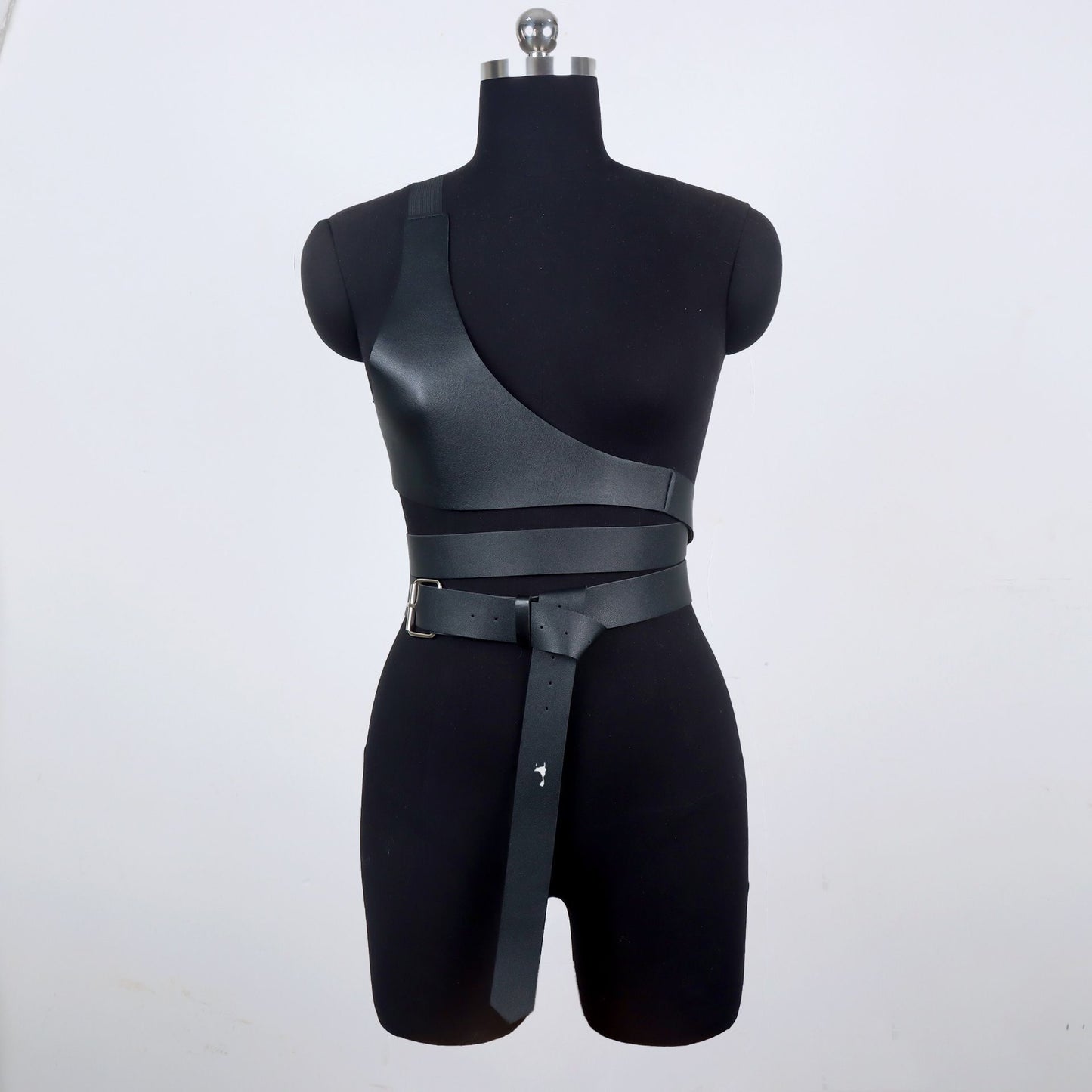 Fashion Lady Single Shoulder Corset Vest PU Leather Harajuku Style Asymmetric Slimming Tie Clothing Accessories