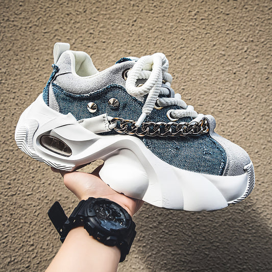 Mens Casual Elevated Denim Sneakers With Thick Soles