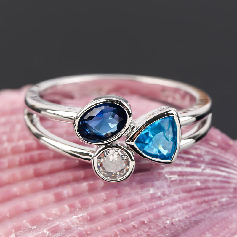 Women's Elegant Irregular Tricolor Stone Ring