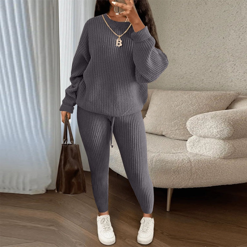 Women's Fashionable Knitted Wool Trousers Suit