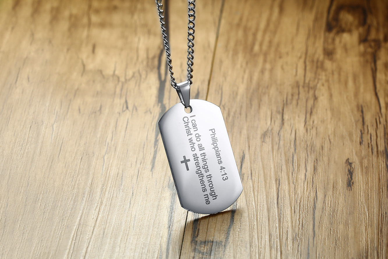 Men's Stainless Steel English Philippians Bible Verses Pendant Pendant