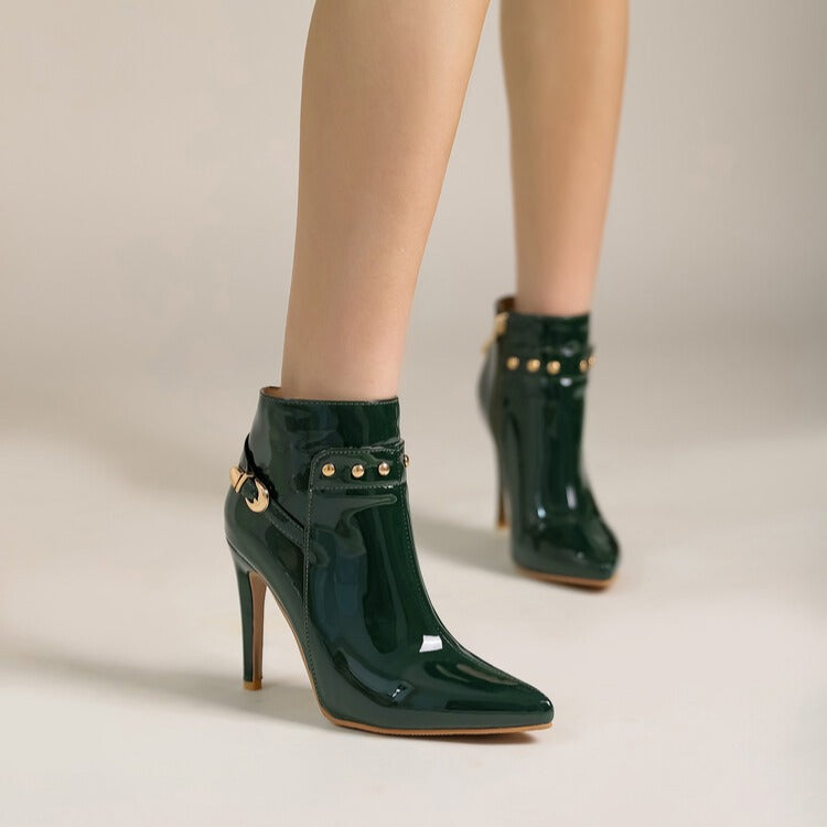 Stiletto-heeled Pointed-toe Low-cut Boots With Metal Studs
