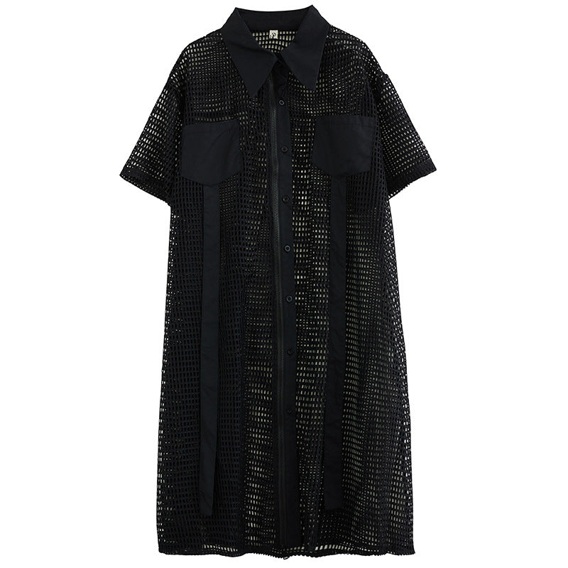 Niche Hollow Out Design Pocket Shirt Dress