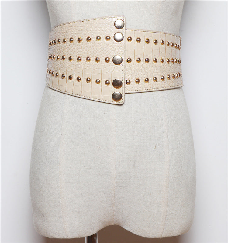 Studded Waistband Waistband Retro Elastic Elastic Decoration Sweater Coat Wide Belt