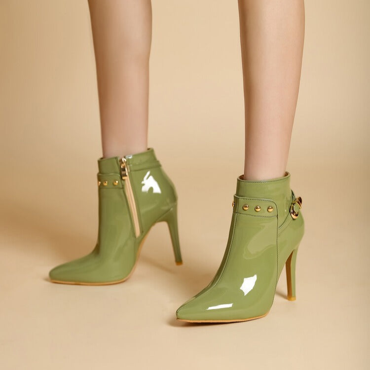 Stiletto-heeled Pointed-toe Low-cut Boots With Metal Studs