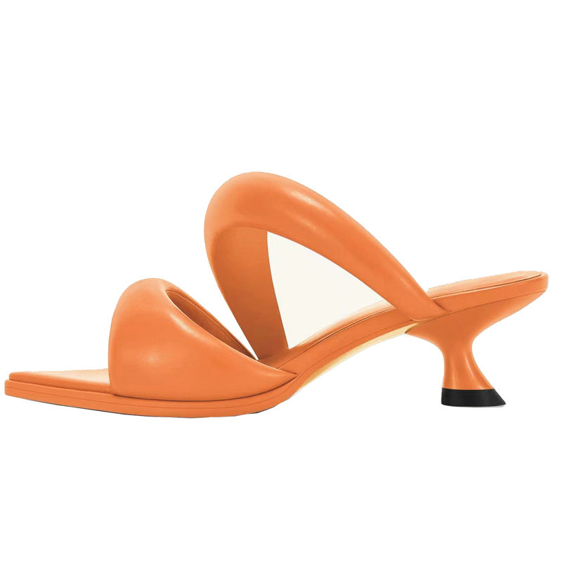 European And American Pointed Soft Leather Kitten Heel Single Sole