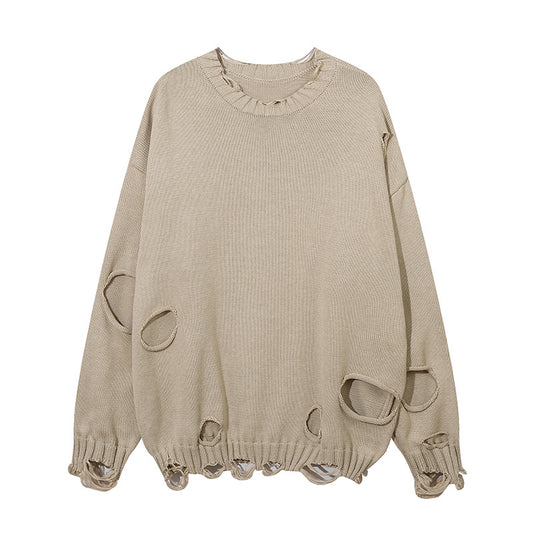 Solid Color Ripped Pullover For Men