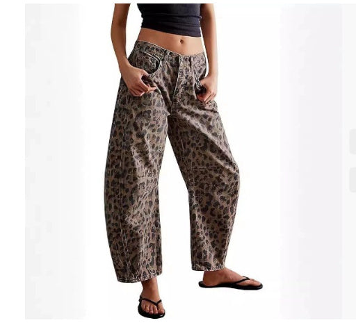 High Stretch Mid-Rise Barrel Jeans Fashion Wide Leg Shape Women Casual Baggy Mid Waist Denim Jeans