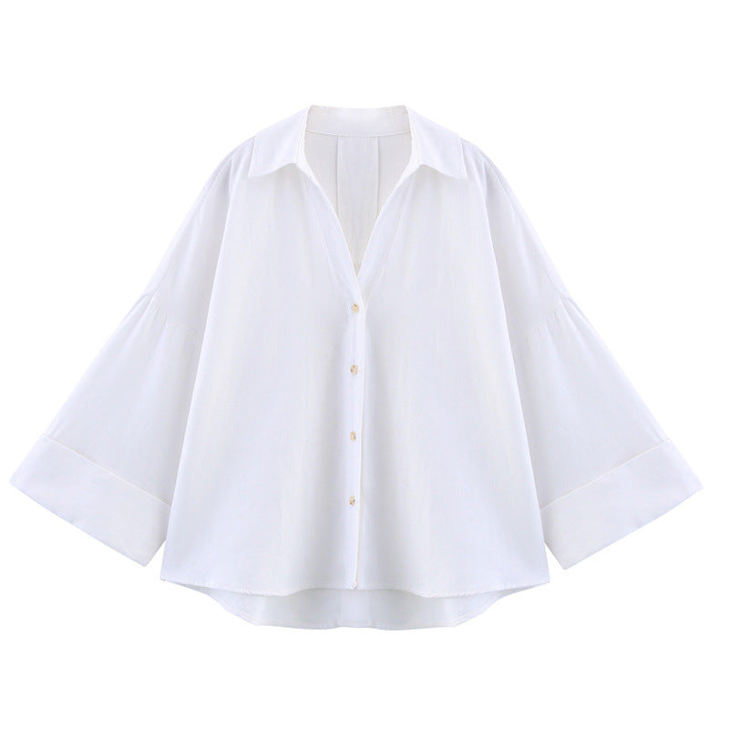 Casual All-matching Lapel Striped Wide Sleeve Shirt