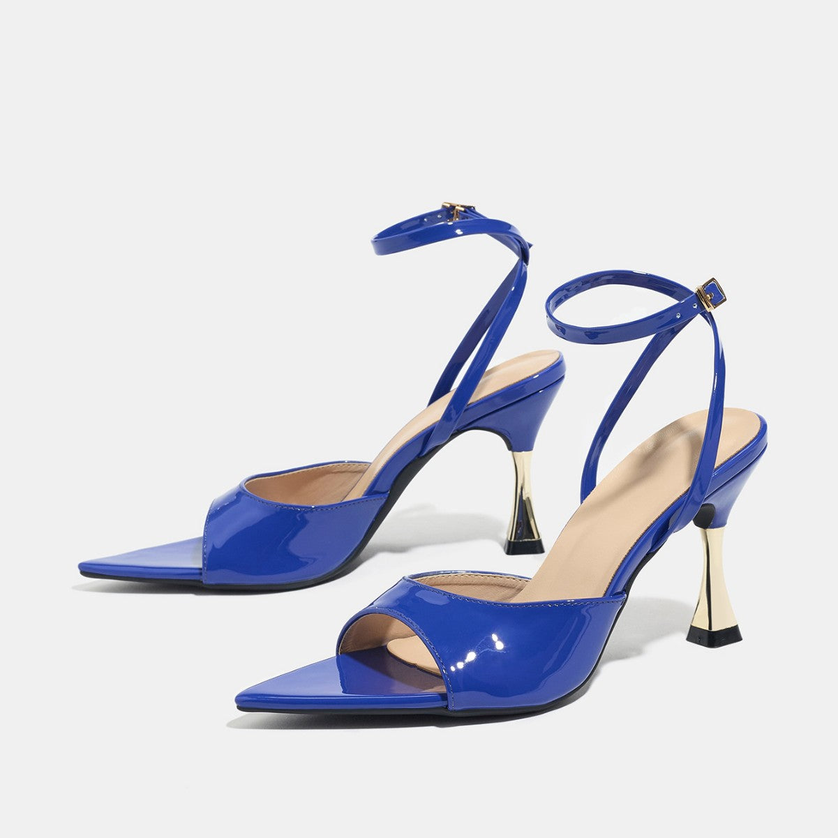 European And American Women's Patent Leather Single-band Pointed Stiletto High-heel Sandals