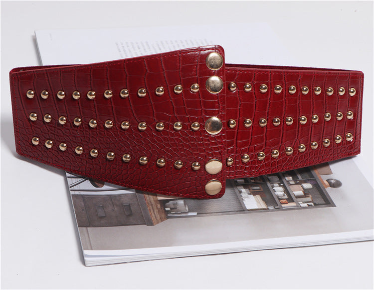 Studded Waistband Waistband Retro Elastic Elastic Decoration Sweater Coat Wide Belt