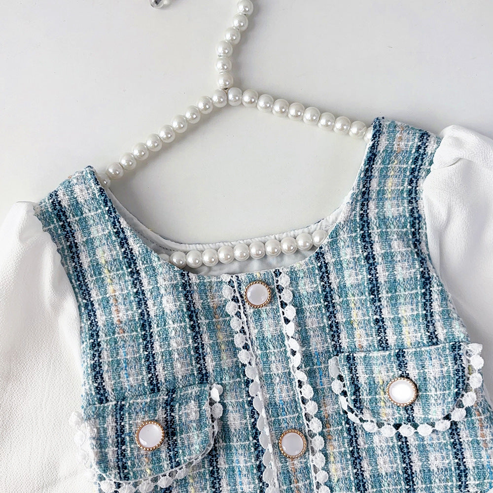 Decorative Patchwork Long-Sleeve Dress For Girls