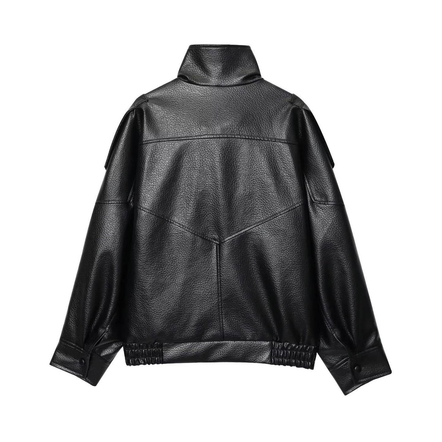 Womens Stylish Stand-up Collar Faux Leather Jacket