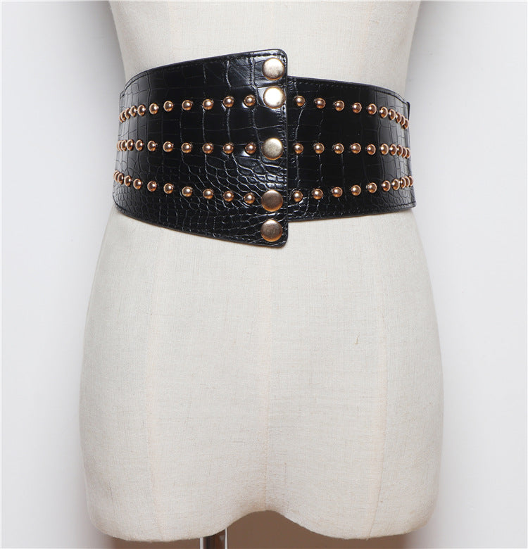 Studded Waistband Waistband Retro Elastic Elastic Decoration Sweater Coat Wide Belt