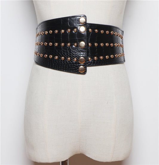 Studded Waistband Waistband Retro Elastic Elastic Decoration Sweater Coat Wide Belt