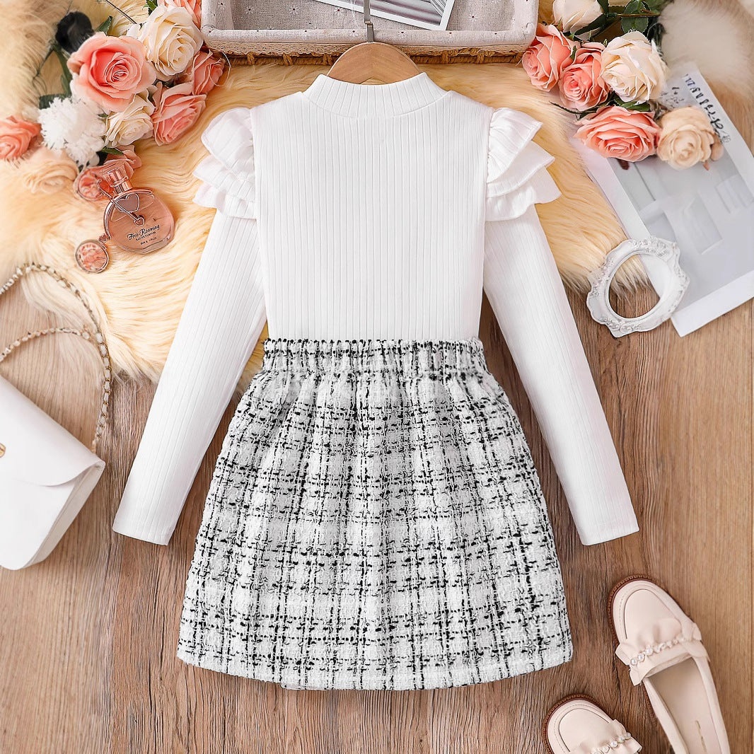 Long-sleeve Knitted Asymmetrical Skirt