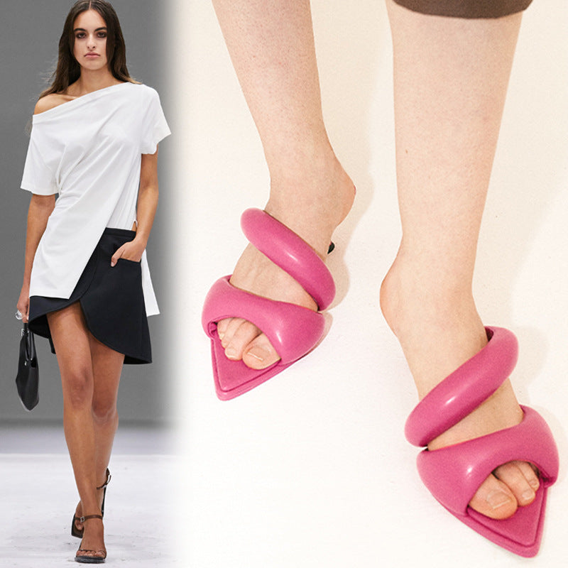 European And American Pointed Soft Leather Kitten Heel Single Sole