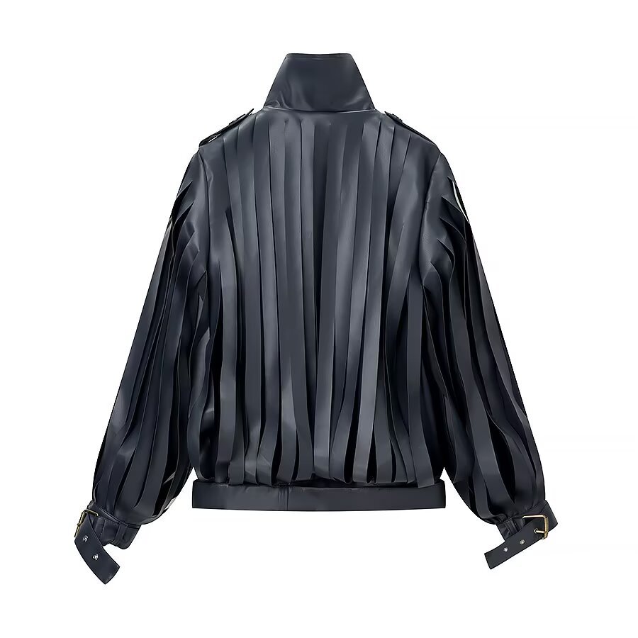Stylish And Sophisticated Faux-leather Jacket With Tassels