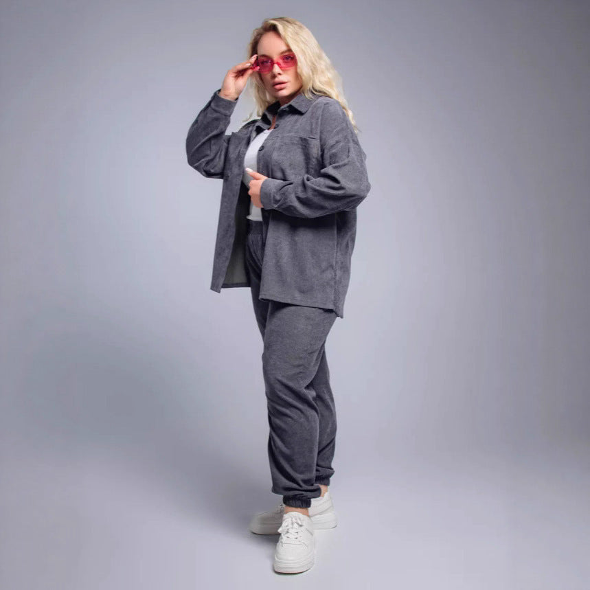 Shirt Casual Loose Corduroy Suit For Women