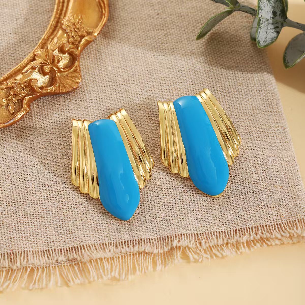 Retro Stainless Steel 18K Gold-Plated Earrings For Women