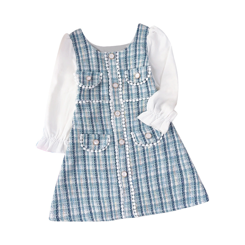 Decorative Patchwork Long-Sleeve Dress For Girls