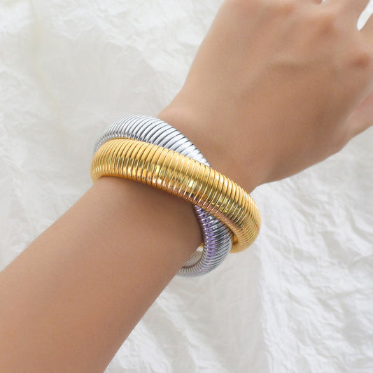 Stainless Steel Fashion Double Ring Golden Bracelet