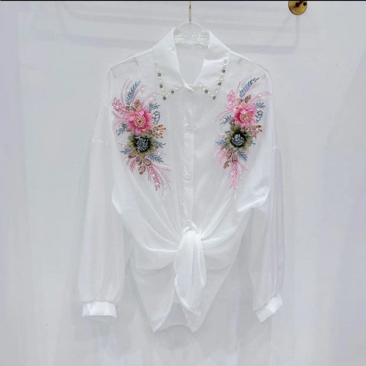 Heavy-duty 3D Floral Loose-fitting Top For Women