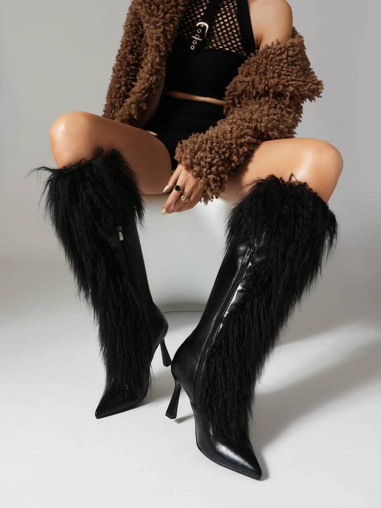 Womens Tassel Boots Stylish HighHeel Long Boots With A Side Zipper