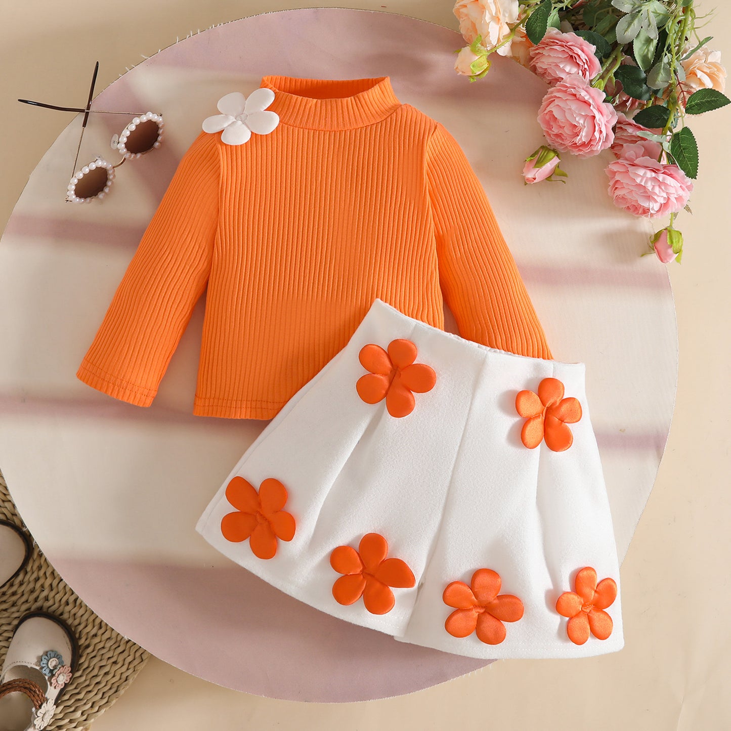 Tops Woolen Fabrics Applique Shorts Set