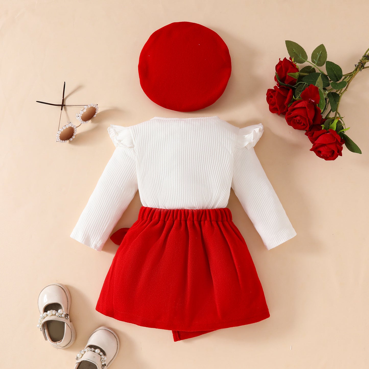 Fashionable Beret And Long-Sleeve Skirt Set For Girls
