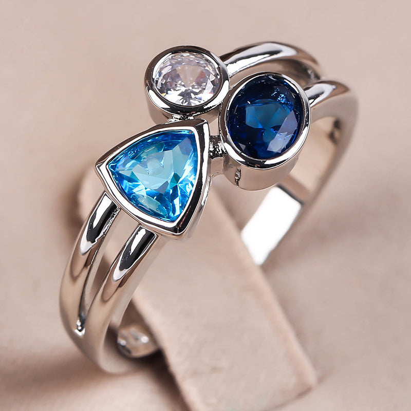 Women's Elegant Irregular Tricolor Stone Ring