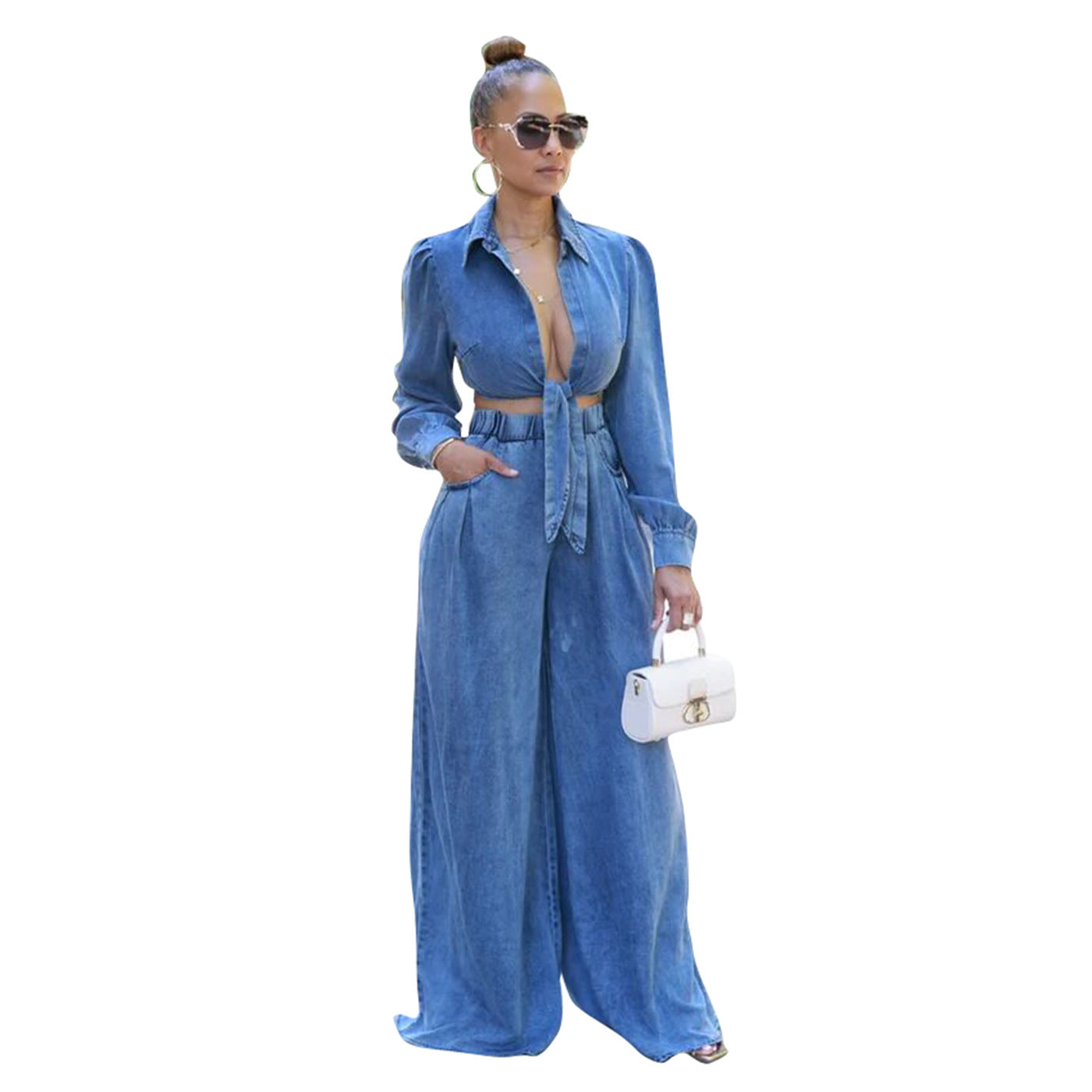 Women's Casual Wide-leg Pants Denim Suit